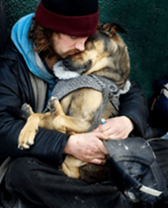 Homeless Person and Dog.