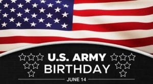 U. S. Army Anniversary with U. S. Flag background.