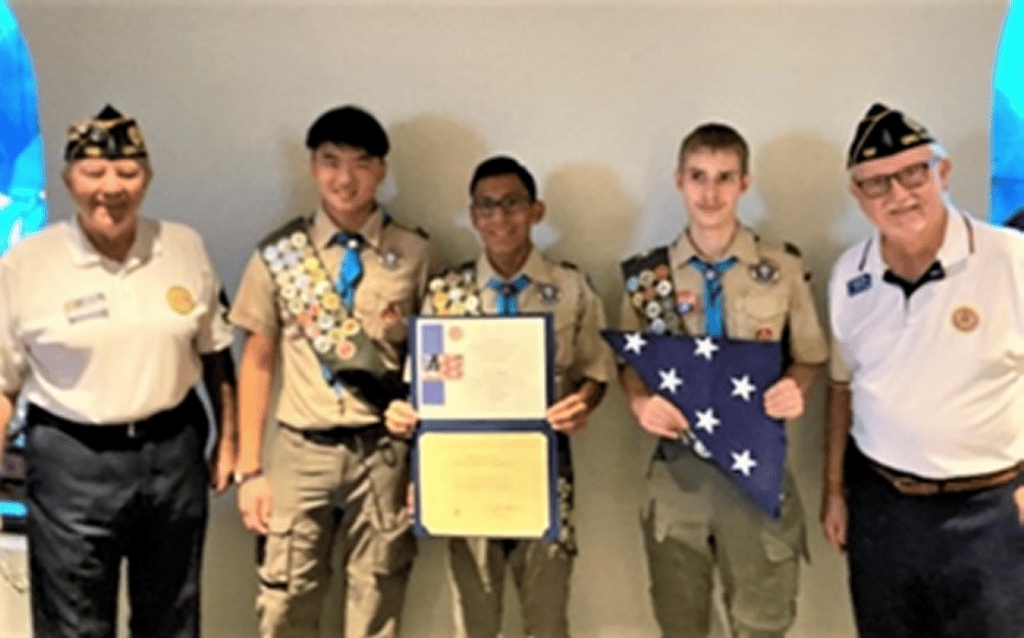 Legion 132 Members with Eagle Scouts and Flags For Eagles Awards.