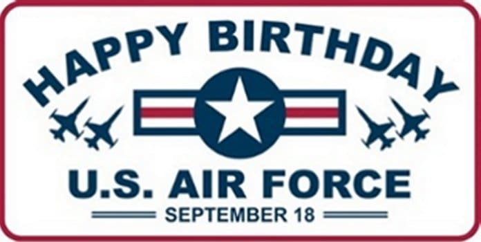 Red, white, and blue Happy Birthday banner for the United States Air Force, September 18.